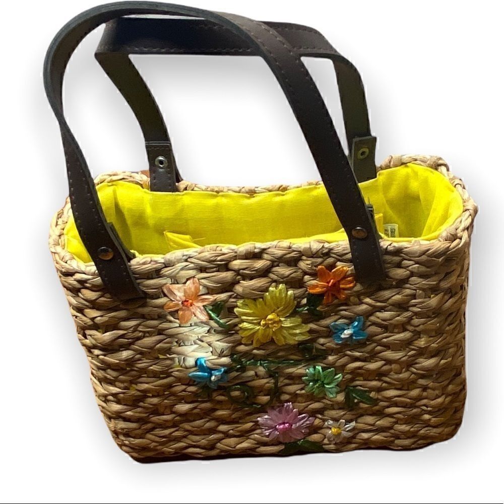 Wicker Floral mini bag made in Philippine’s yellow lining